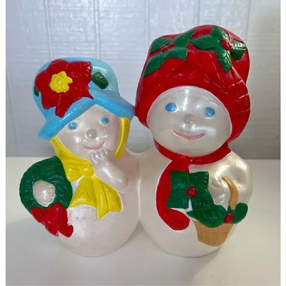 Vintage Ceramic Mr Mrs Snowman Couple  Christmas Holiday Figurine